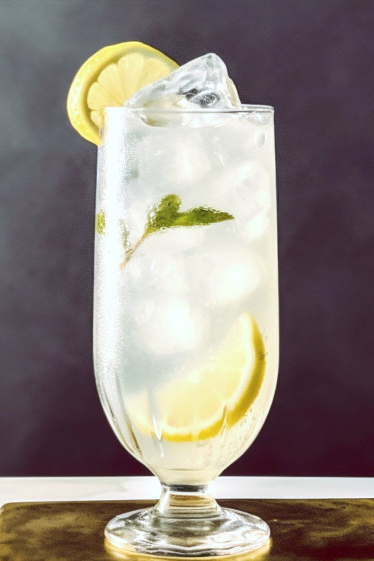 St-Germain Spritz in glass with lemon slice and mint