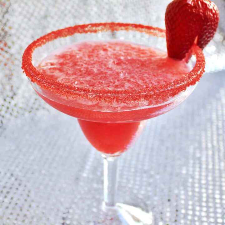 Strawberry Margarita with pink sugar rim