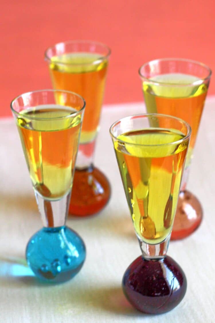 Sunny Mexico shots on table in decorative glasses