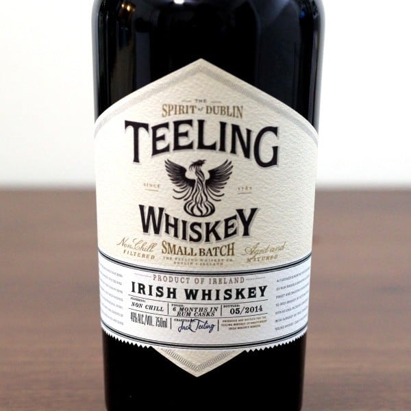 Close up of bottle label on Teeling Small Batch Irish Whiskey