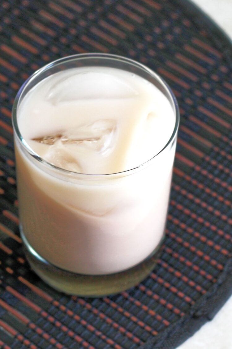 Toasted Almond drink on placemat over ice in rocks glass