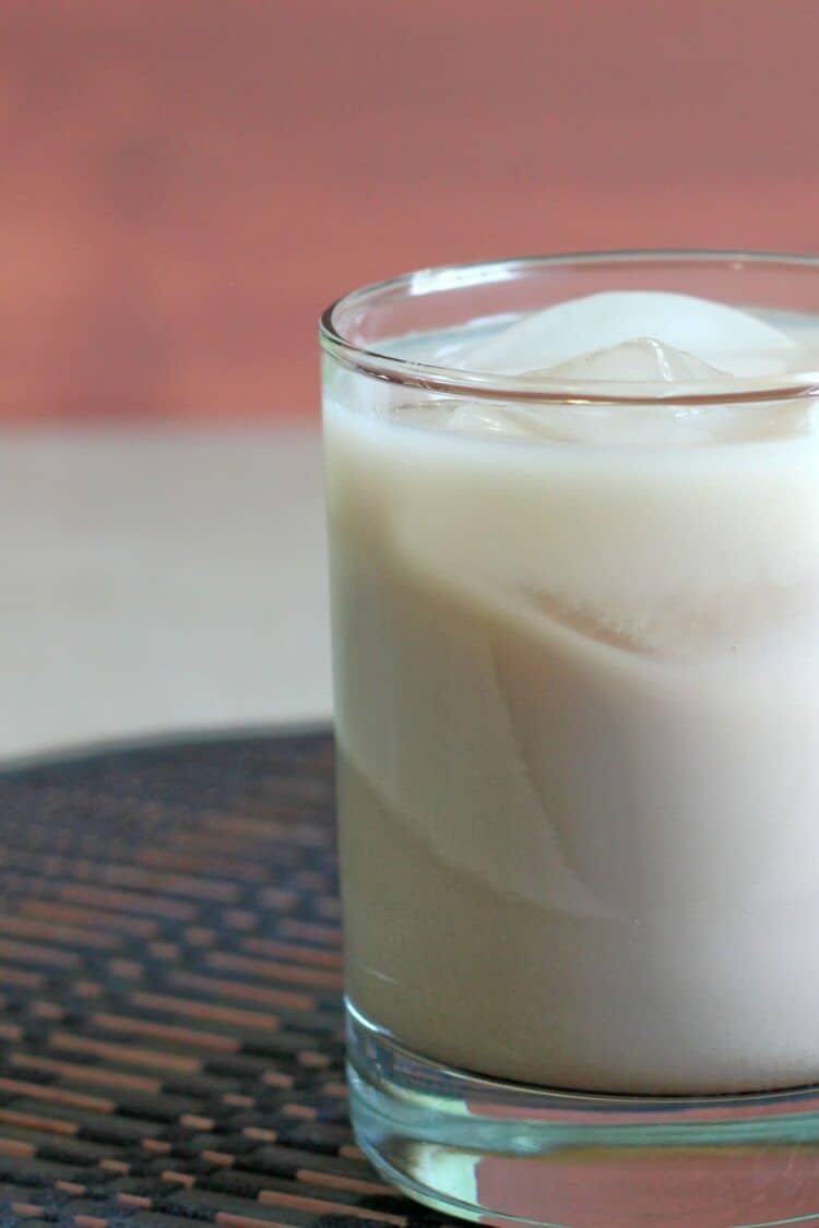 Closeup of Toasted Almond drink sitting on placemat