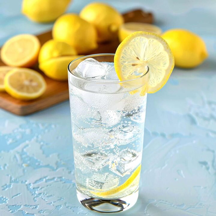 Tom Collins cocktail with orange slice