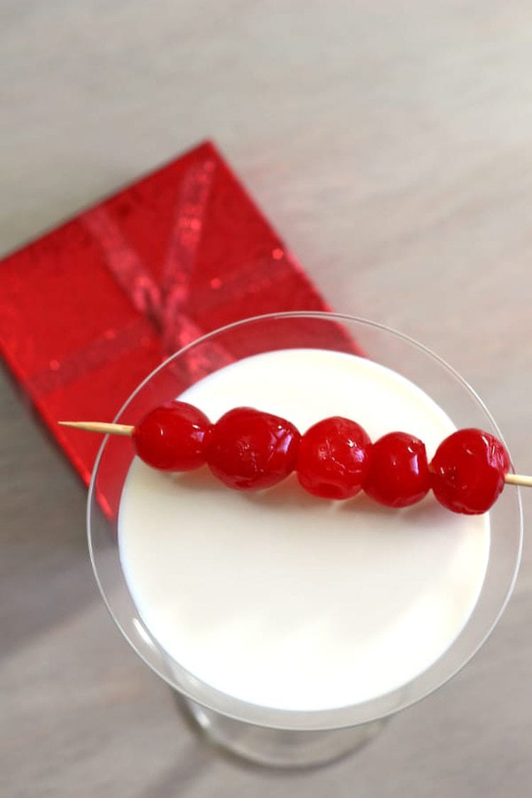 Very Cherry Christmas cocktail garnished with cherries