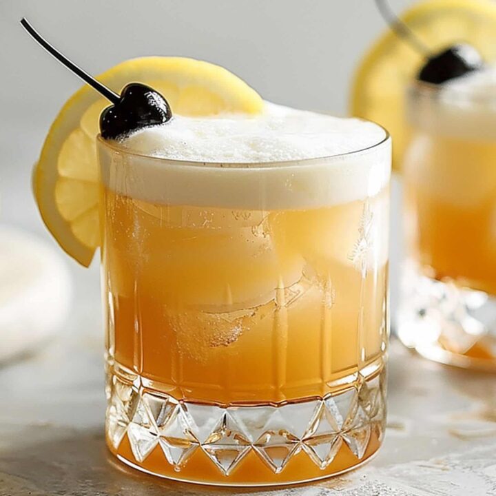 Whiskey Sour with cherry and lemon slice