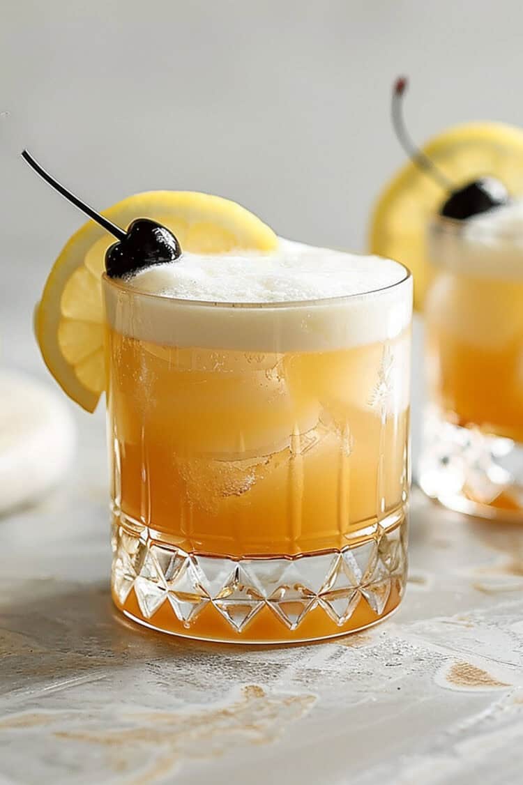 Whiskey Sour with cherry and lemon slice